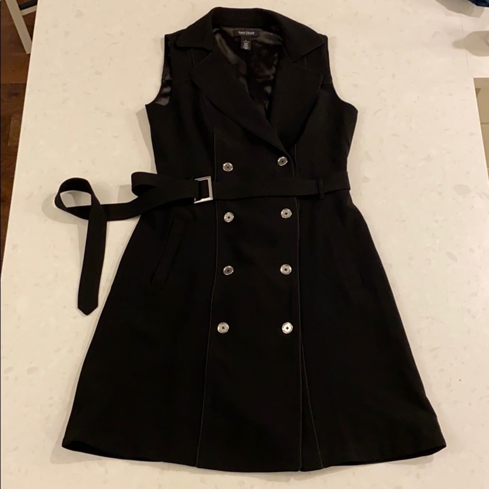 WHBM black sleeveless belted dress